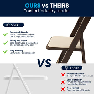 English Elm 2 Pack HERCULES Series Elegant Wood Folding Chairs with Detachable Vinyl Seats for Events & Home Fruitwood 2-XF-2903-FRUIT-WOOD-GG