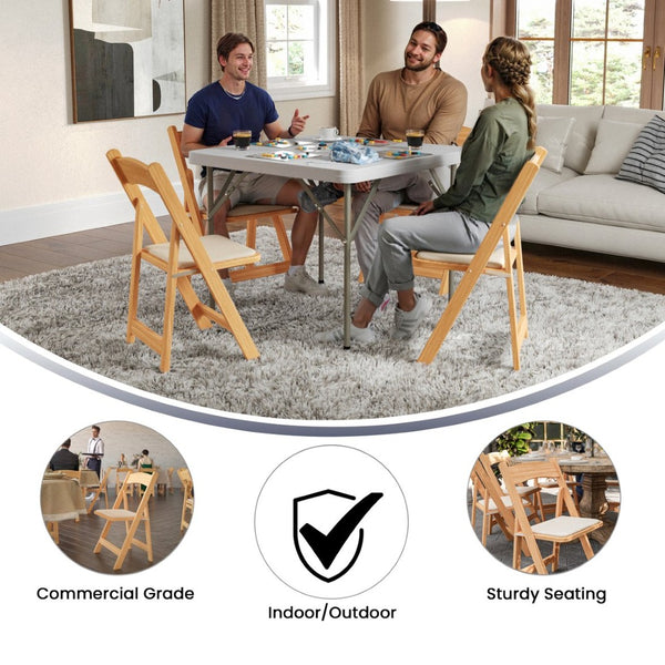 English Elm 2 Pack HERCULES Series Elegant Wood Folding Chairs with Detachable Vinyl Seats for Events & Home Natural 2-XF-2903-NAT-WOOD-GG