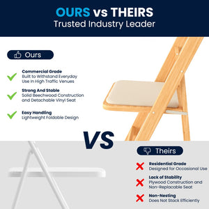 English Elm 2 Pack HERCULES Series Elegant Wood Folding Chairs with Detachable Vinyl Seats for Events & Home Natural 2-XF-2903-NAT-WOOD-GG