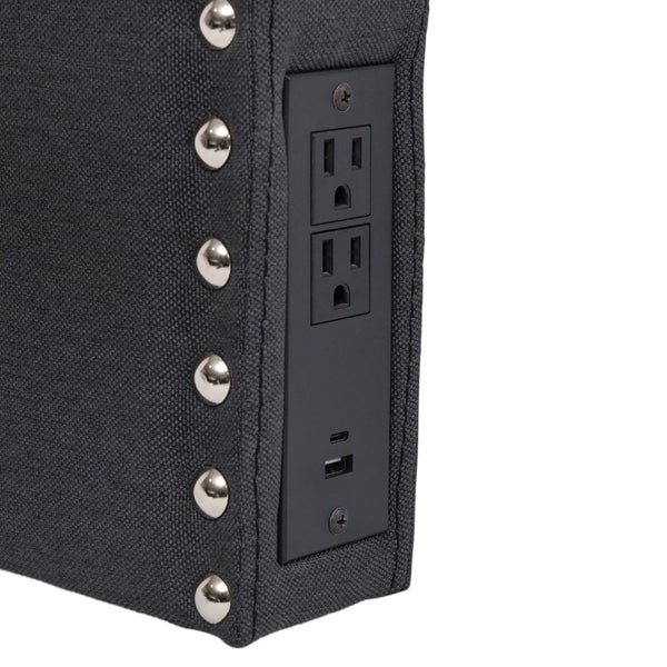 English Elm Adeline Contoured Headboard with Integrated Charging Station, Stylish Upholstery & Easy Installation Gray Linen Twin XH-8420F-T-GRY-GG