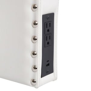 English Elm Adeline Contoured Headboard with Integrated Charging Station, Stylish Upholstery & Easy Installation White LeatherSoft Twin XH-8420P-T-WHTPU-GG