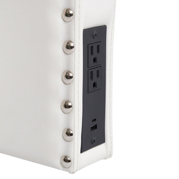 English Elm Adeline Contoured Headboard with Integrated Charging Station, Stylish Upholstery & Easy Installation White LeatherSoft Twin XH-8420P-T-WHTPU-GG