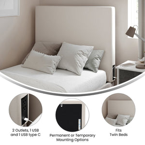 English Elm Hugo Upholstered Headboard with Integrated Charging Hub – Modern Faux Linen Design for Bedrooms Beige Twin XH-8461-T-BGE-GG
