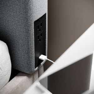 English Elm Hugo Upholstered Headboard with Integrated Charging Hub – Modern Faux Linen Design for Bedrooms Gray Twin XH-8461-T-GRY-GG