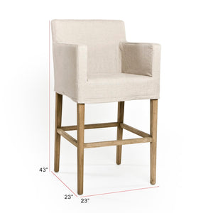 Avignon Slipcover Bar Stool Natural Oak, Natural Linen XL2001-Bar Stool E255 A003 Zentique
