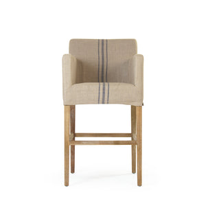 Avignon Slipcover Bar Stool Limed Grey Oak, Blue Striped Khaki Linen XL2001 Bar Stool E272 A033 Zentique