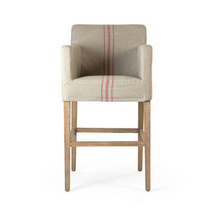Avignon Slipcover Bar Stool Limed Grey Oak, Red Striped Khaki Linen XL2001 Bar Stool E272 A034 Zentique