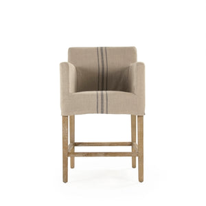 Avignon Slipcover Counter Stool Limed Grey Oak, Blue Striped Khaki Linen XL2001 Counter Stool E272 A033 Zentique