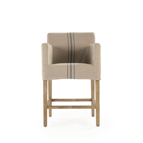 Avignon Slipcover Counter Stool Limed Grey Oak, Blue Striped Khaki Linen XL2001 Counter Stool E272 A033 Zentique