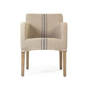 Avignon Slipcover Arm Chair Limed Grey Oak, Blue Striped Khaki Linen XL2001 E272 A033 Zentique