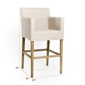 Zentique Avignon Slipcover Bar Stool with Oak Frame and Removable Linen Cover — Comfortable, Coastal Chic Seating Natural Oak, Natural Linen XL2001-Bar Stool E255 A003