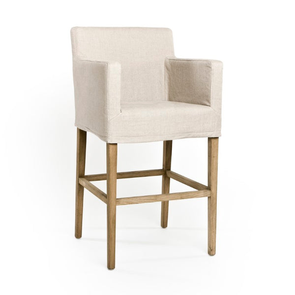 Zentique Avignon Slipcover Bar Stool with Oak Frame and Removable Linen Cover — Comfortable, Coastal Chic Seating Natural Oak, Natural Linen XL2001-Bar Stool E255 A003