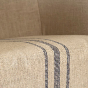 Zentique Avignon Slipcover Bar Stool with Oak Frame and Removable Linen Cover — Comfortable, Coastal Chic Seating Limed Grey Oak, Blue Striped Khaki Linen XL2001 Bar Stool E272 A033
