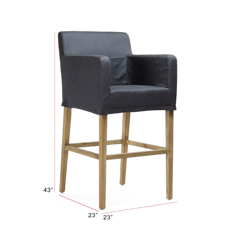Zentique Avignon Solid Oak Slipcover Bar Stool — Removable Machine-Wash Cotton Cover, Molded Comfort Seat XL2001 Bar Stool C016