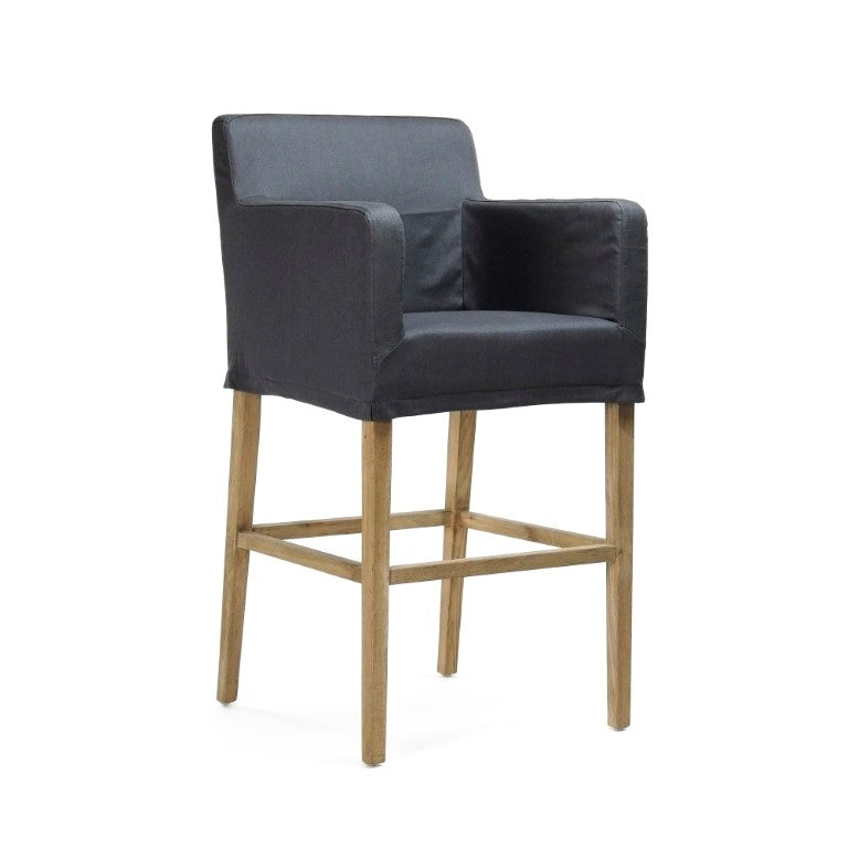 Zentique Avignon Solid Oak Slipcover Bar Stool — Removable Machine-Wash Cotton Cover, Molded Comfort Seat XL2001 Bar Stool C016