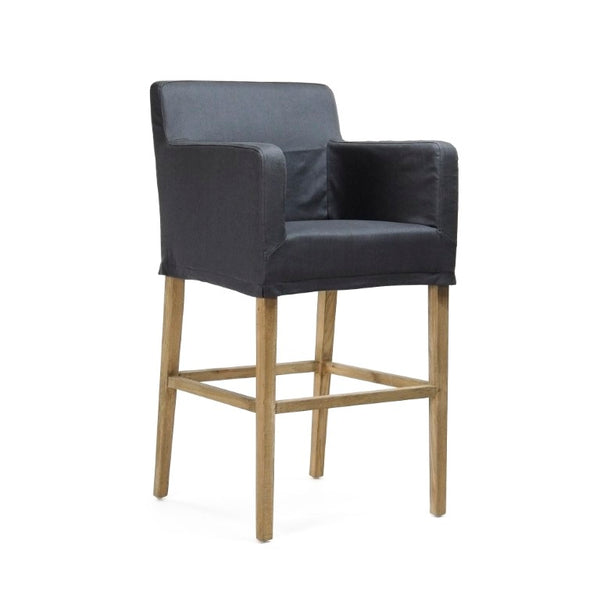 Zentique Avignon Solid Oak Slipcover Bar Stool — Removable Machine-Wash Cotton Cover, Molded Comfort Seat XL2001 Bar Stool C016