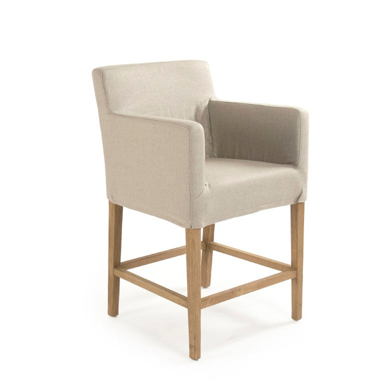 Zentique Avignon Counter Stool with Removable Linen Slipcover, Solid Oak Frame, Ergonomic Low Back Comfort Natural Oak, Natural Linen XL2001 Counter Stool E255 A003