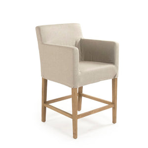 Zentique Avignon Counter Stool with Removable Linen Slipcover, Solid Oak Frame, Ergonomic Low Back Comfort Natural Oak, Natural Linen XL2001 Counter Stool E255 A003