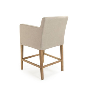 Zentique Avignon Counter Stool with Removable Linen Slipcover, Solid Oak Frame, Ergonomic Low Back Comfort Natural Oak, Natural Linen XL2001 Counter Stool E255 A003