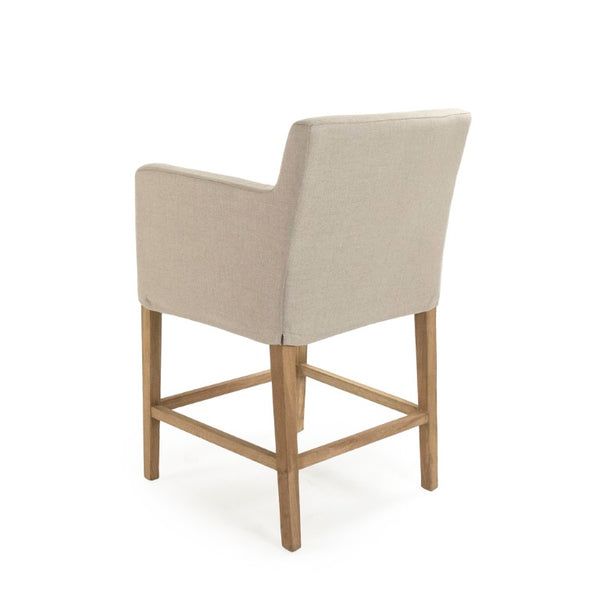 Zentique Avignon Counter Stool with Removable Linen Slipcover, Solid Oak Frame, Ergonomic Low Back Comfort Natural Oak, Natural Linen XL2001 Counter Stool E255 A003