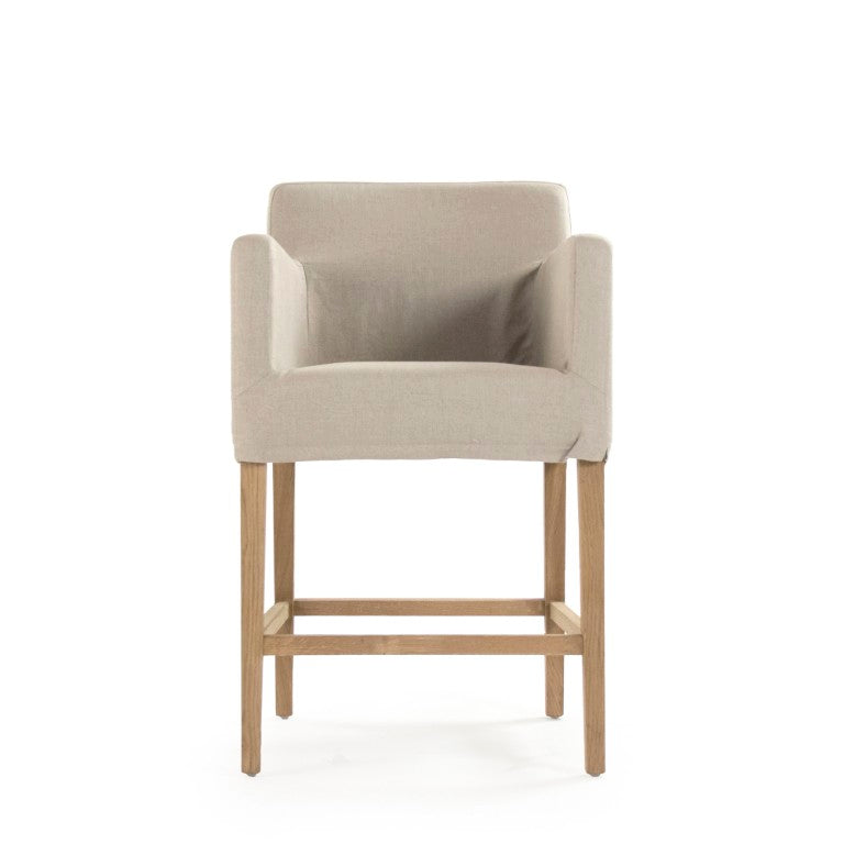 Zentique Avignon Counter Stool with Removable Linen Slipcover, Solid Oak Frame, Ergonomic Low Back Comfort Natural Oak, Natural Linen XL2001 Counter Stool E255 A003