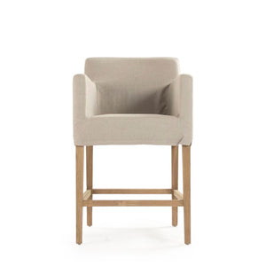 Zentique Avignon Counter Stool with Removable Linen Slipcover, Solid Oak Frame, Ergonomic Low Back Comfort Natural Oak, Natural Linen XL2001 Counter Stool E255 A003
