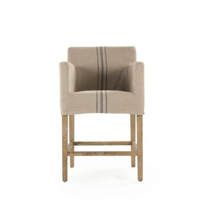 Zentique Avignon Counter Stool with Removable Linen Slipcover, Solid Oak Frame, Ergonomic Low Back Comfort Limed Grey Oak, Blue Striped Khaki Linen XL2001 Counter Stool E272 A033