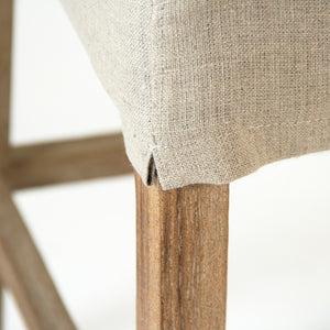 Zentique Avignon Counter Stool with Removable Linen Slipcover, Solid Oak Frame, Ergonomic Low Back Comfort Limed Grey Oak, Red Striped Khaki Linen XL2001 Counter Stool E272 A034