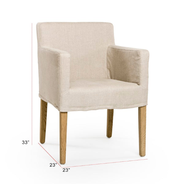Zentique Avignon Slipcover Arm Chair with Tailored Linen Cover & Solid Oak Frame for Comfort and Style Natural Oak, Natural Linen XL2001-Oak E255 A003