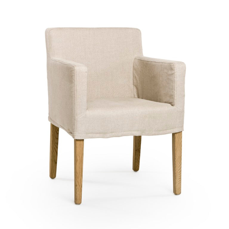 Zentique Avignon Slipcover Arm Chair with Tailored Linen Cover & Solid Oak Frame for Comfort and Style Natural Oak, Natural Linen XL2001-Oak E255 A003