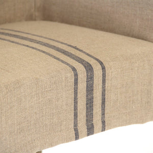 Zentique Avignon Slipcover Arm Chair with Tailored Linen Cover & Solid Oak Frame for Comfort and Style Limed Grey Oak, Blue Striped Khaki Linen XL2001 E272 A033