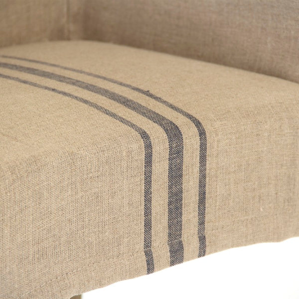 Zentique Avignon Slipcover Arm Chair with Tailored Linen Cover & Solid Oak Frame for Comfort and Style Limed Grey Oak, Blue Striped Khaki Linen XL2001 E272 A033