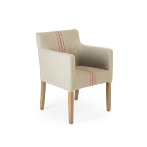 Zentique Avignon Slipcover Arm Chair with Tailored Linen Cover & Solid Oak Frame for Comfort and Style Limed Grey Oak, Red Striped Khaki Linen XL2001 E272 A034