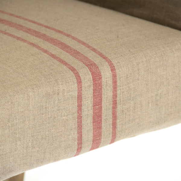Zentique Avignon Slipcover Arm Chair with Tailored Linen Cover & Solid Oak Frame for Comfort and Style Limed Grey Oak, Red Striped Khaki Linen XL2001 E272 A034