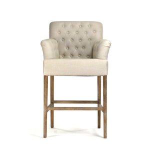 Zentique Barrois Oak Bar Stool with Linen Seat — Scandinavian Minimalist Design, Durable Hardwood, Comfortably Supportive XL890 Bar E272 A003 Jute