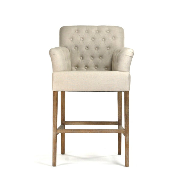 Zentique Barrois Oak Bar Stool with Linen Seat — Scandinavian Minimalist Design, Durable Hardwood, Comfortably Supportive XL890 Bar E272 A003 Jute