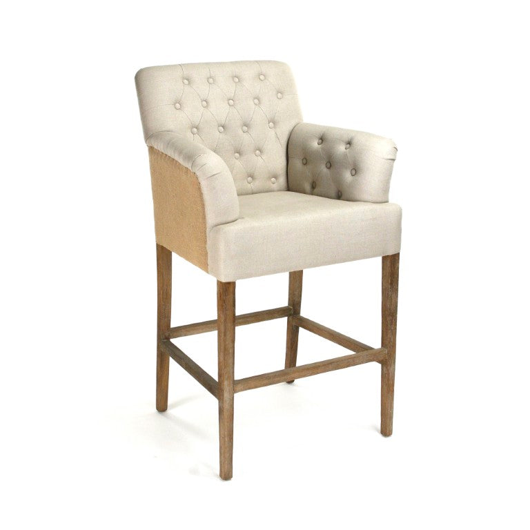 Zentique Barrois Oak Bar Stool with Linen Seat — Scandinavian Minimalist Design, Durable Hardwood, Comfortably Supportive XL890 Bar E272 A003 Jute