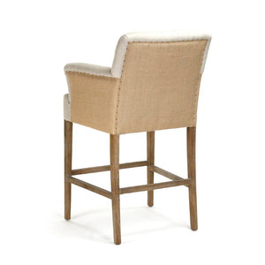 Zentique Barrois Oak Bar Stool with Linen Seat — Scandinavian Minimalist Design, Durable Hardwood, Comfortably Supportive XL890 Bar E272 A003 Jute
