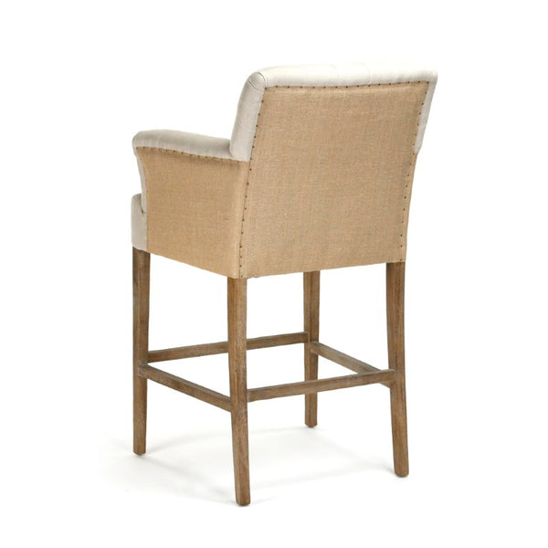 Zentique Barrois Oak Bar Stool with Linen Seat — Scandinavian Minimalist Design, Durable Hardwood, Comfortably Supportive XL890 Bar E272 A003 Jute