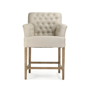 Zentique Barrois Tufted Arm Chair with Solid Oak Frame and Breathable Linen Upholstery for Elegant Comfort Limed Grey Oak,Natural Linen, Burlap XL890 E272 A003 Jute
