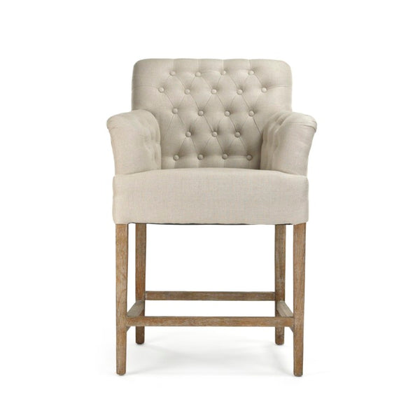 Zentique Barrois Tufted Arm Chair with Solid Oak Frame and Breathable Linen Upholstery for Elegant Comfort Limed Grey Oak,Natural Linen, Burlap XL890 E272 A003 Jute