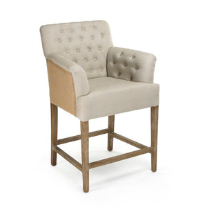 Zentique Barrois Tufted Arm Chair with Solid Oak Frame and Breathable Linen Upholstery for Elegant Comfort Limed Grey Oak,Natural Linen, Burlap XL890 E272 A003 Jute