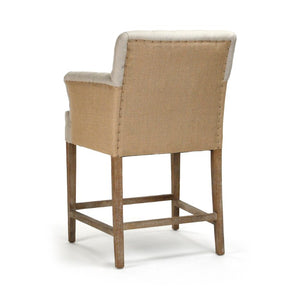 Zentique Barrois Tufted Arm Chair with Solid Oak Frame and Breathable Linen Upholstery for Elegant Comfort Limed Grey Oak,Natural Linen, Burlap XL890 E272 A003 Jute