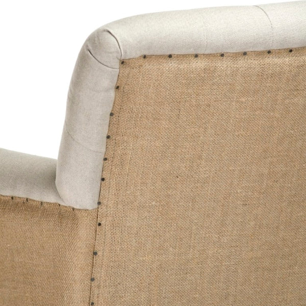 Zentique Barrois Tufted Arm Chair with Solid Oak Frame and Breathable Linen Upholstery for Elegant Comfort Limed Grey Oak,Natural Linen, Burlap XL890 E272 A003 Jute