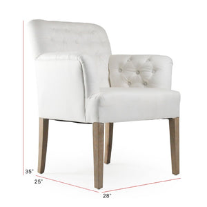 Zentique Barrois Tufted Arm Chair with Solid Oak Frame and Breathable Linen Upholstery for Elegant Comfort Limed Grey Oak, White Linen XL890 E272 IW90