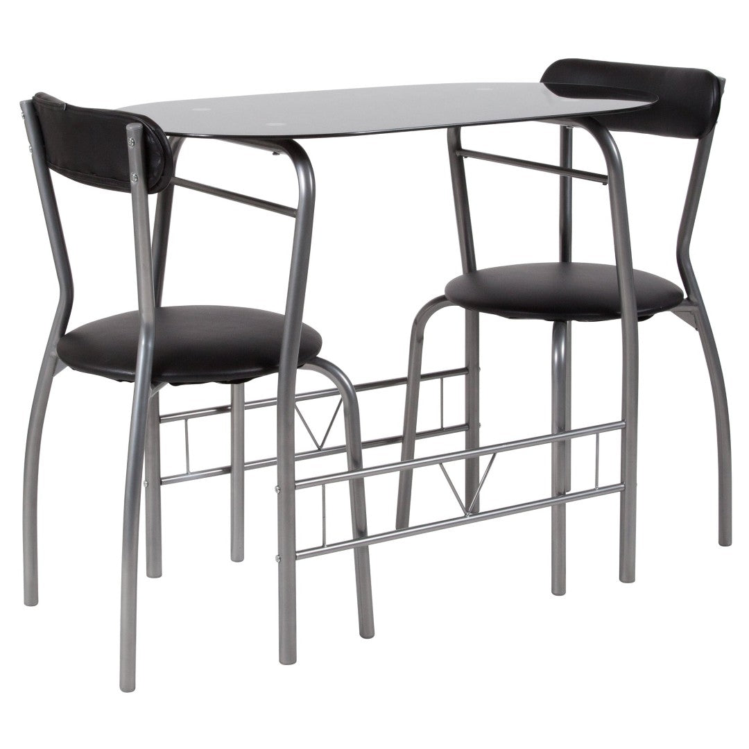 Sutton 3-Piece Retro Bistro Set with Black Glass Table & Vinyl Padded