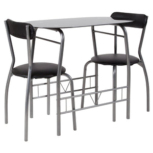 English Elm Sutton 3-Piece Retro Bistro Set with Black Glass Table & Vinyl Padded Chairs for Small Spaces XM-JM-A0278-1-2-BK-GG