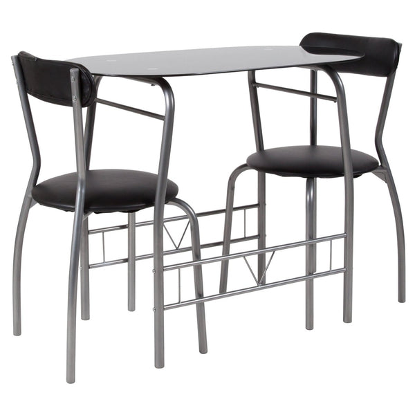 English Elm Sutton 3-Piece Retro Bistro Set with Black Glass Table & Vinyl Padded Chairs for Small Spaces XM-JM-A0278-1-2-BK-GG