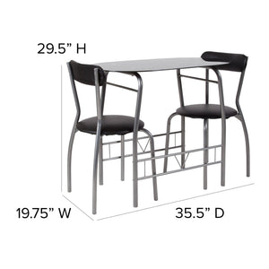 English Elm Sutton 3-Piece Retro Bistro Set with Black Glass Table & Vinyl Padded Chairs for Small Spaces XM-JM-A0278-1-2-BK-GG