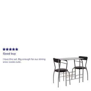 English Elm Sutton 3-Piece Retro Bistro Set with Black Glass Table & Vinyl Padded Chairs for Small Spaces XM-JM-A0278-1-2-BK-GG
